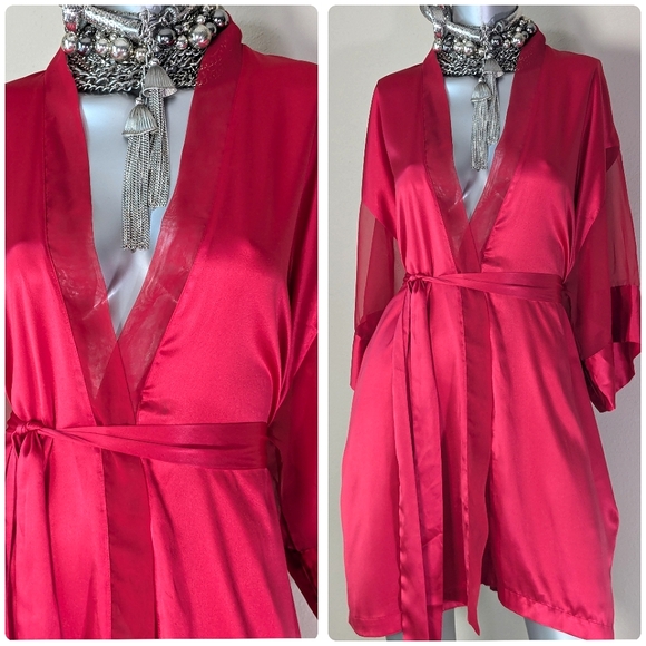 Victoria's Secret Gold Label Collection Cranberry Kimono Wrap Loungewear Robe - Picture 4 of 12